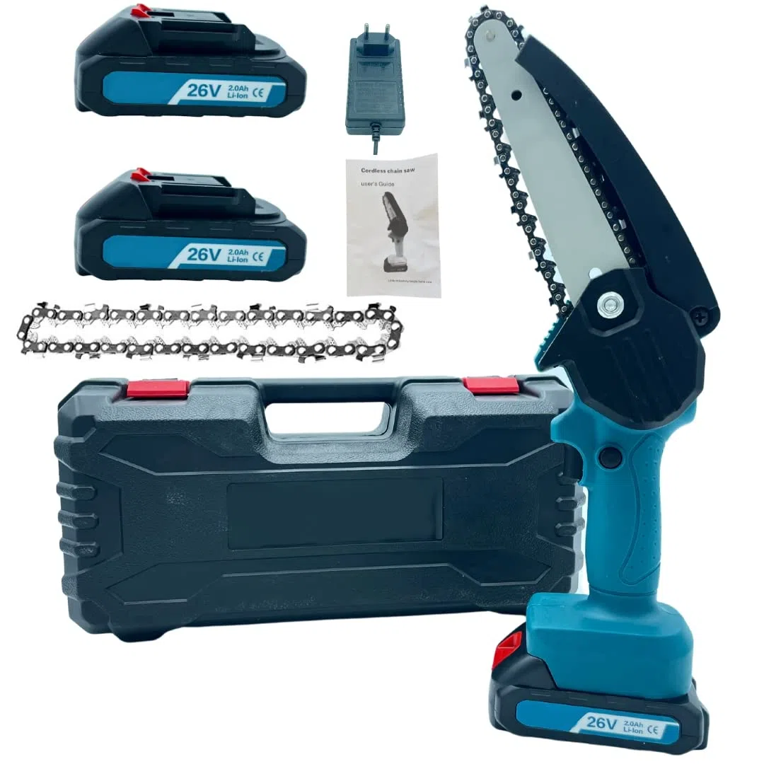 Mini Motosega Elettrica a Batteria Ricaricabile Senza Fili 24V da 4 Pollici Con Catena per Potatura Taglio Alberi da Giardino, Giardino Giardinaggio Fai da Te