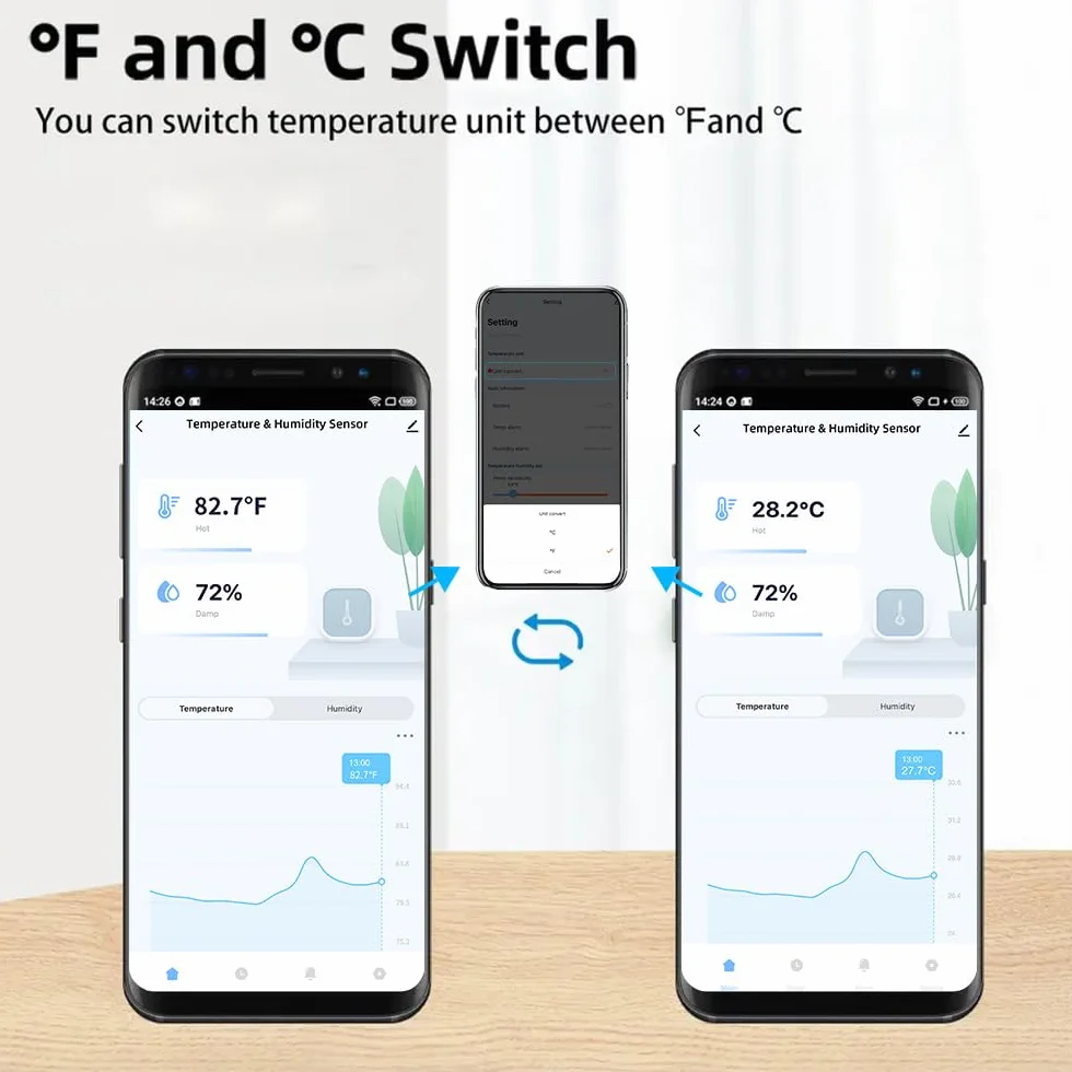 Mengshen Confezione da 2 sensori di umidità WiFi intelligenti per monitor della temperatura interna con avviso di notifica compatibili per Alexa Google Home Nursery Basement