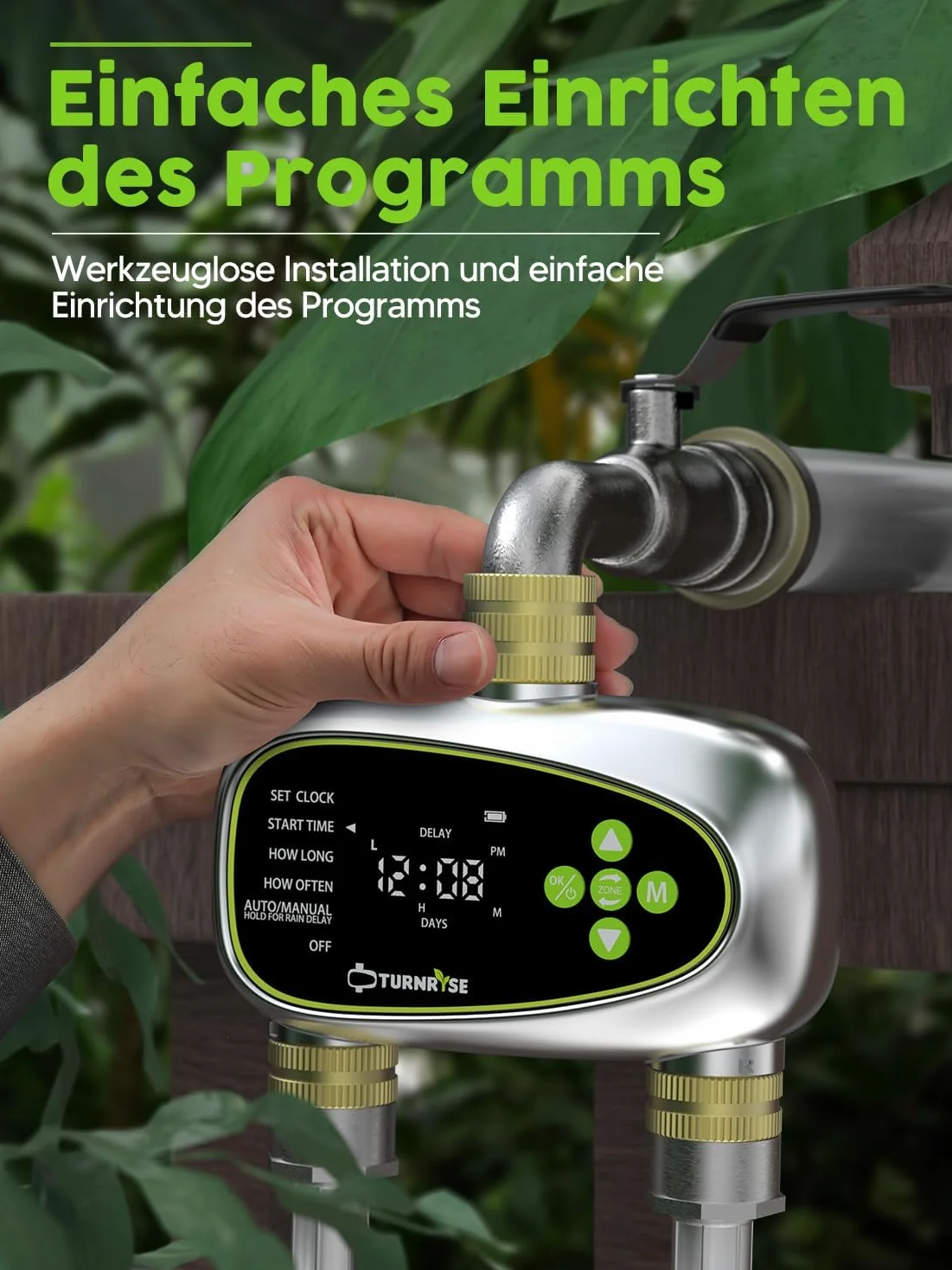 Centralina di Irrigazione 2 Vie Timer Irrigazione con Ingresso e Uscita in Ottone Ritardo della Pioggia e Irrigazione Automatica Manuale con Programmi per Prati e Giardini
