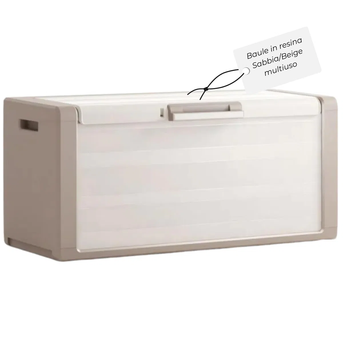 Baule Cassapanca in Resina Resistente Sabbia/Beige Predisposizione Lucchettabile Portaoggetti Contenitore Organizzatore per Esterno Interno Giardino 118x49x55 cm