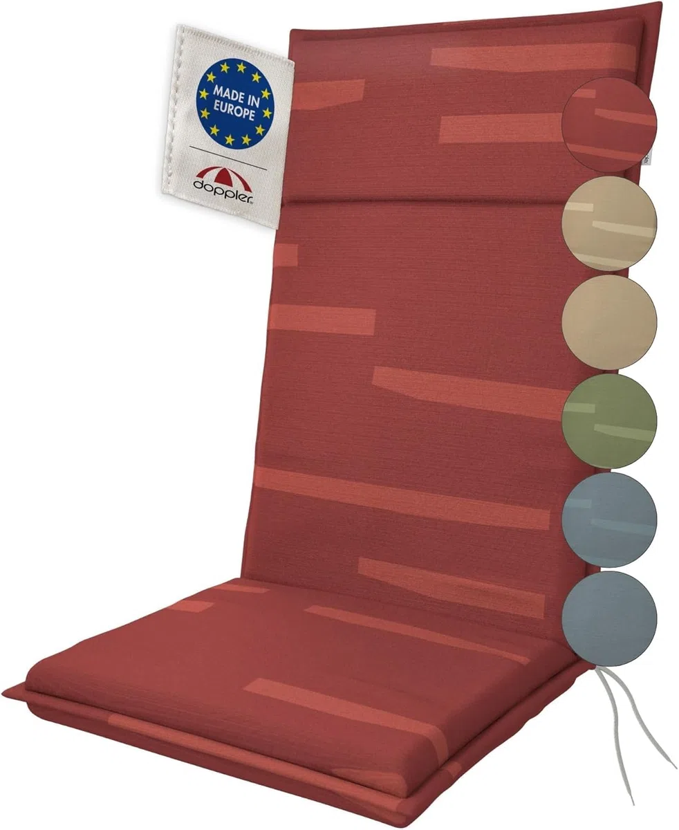 Doppler Cuscino per sedia con schienale alto Sierra bordeaux antico 119x48x6cm – con protezione antimacchia | comodo con lacci da annodare per balcone, terrazza e giardino