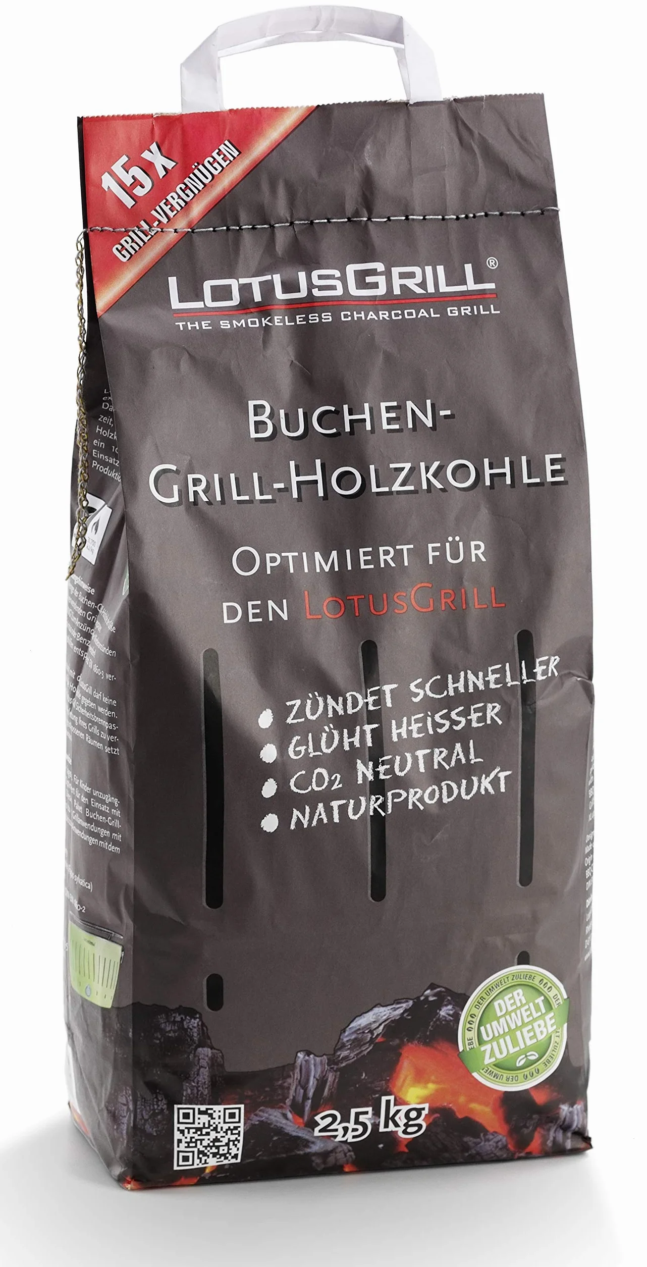 LotusGrill - 2 Carbonelle di Legno di Faggio da 2,5 kg + Pasta Combustibile da 500 ml,