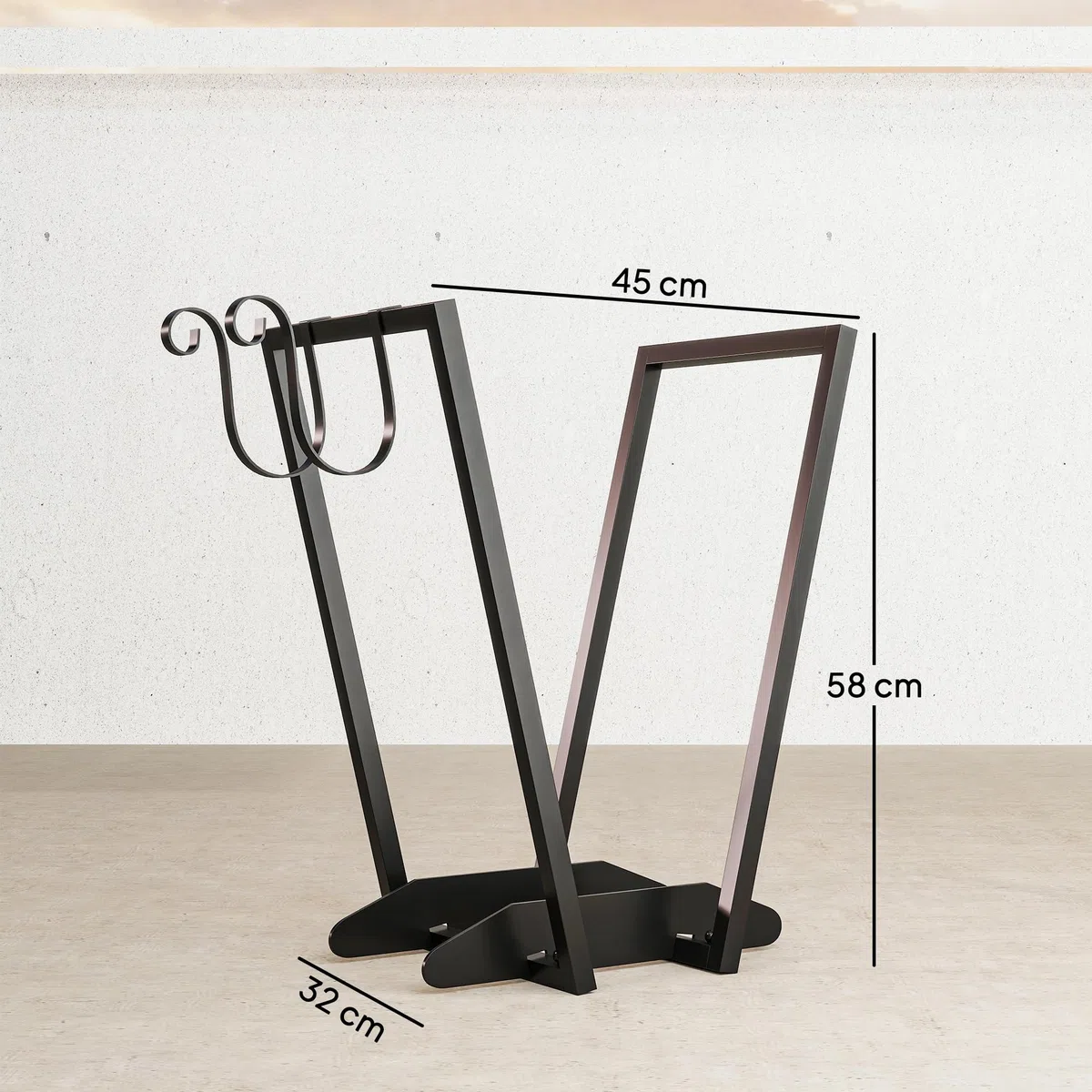 Outsunny Scaffale Portalegna da Esterno e Interno con Ganci in Acciaio, Legnaia Design Moderno con Base Rialzata, 45x32x58cm, Nero