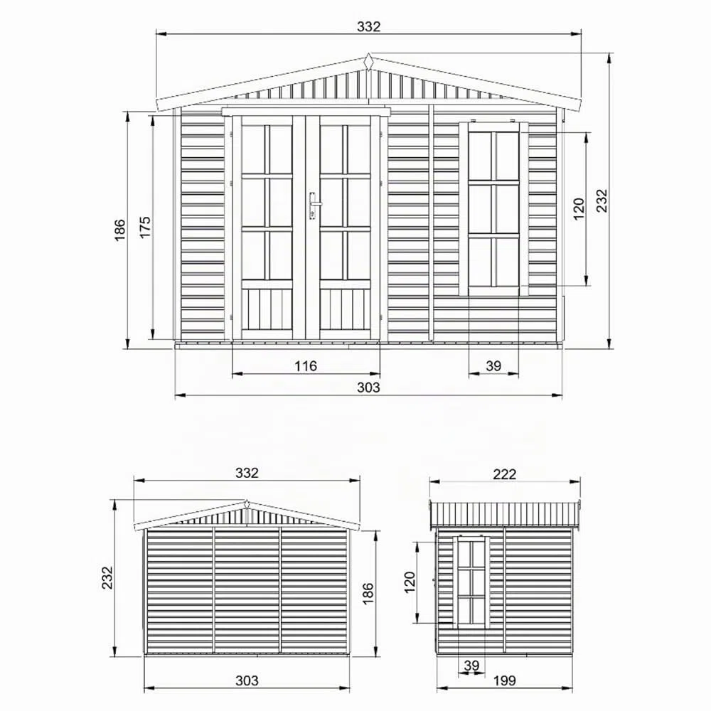 Casetta da giardino 6m2-332x222xA232 cm - Casetta in legno da giardino - Capanno in legno - Studio giardino - con tegole bituminose marrone - TIMBELA M334FB+H334FBBROWN