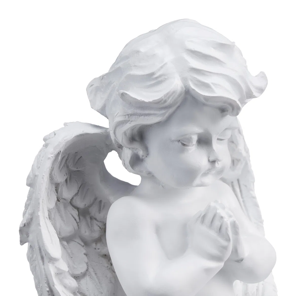 Relaxdays Statuetta Angelo Seduto in Preghiera, Statua Commemorativa Resistente al Gelo per Giardino, Poliresina, Bianco