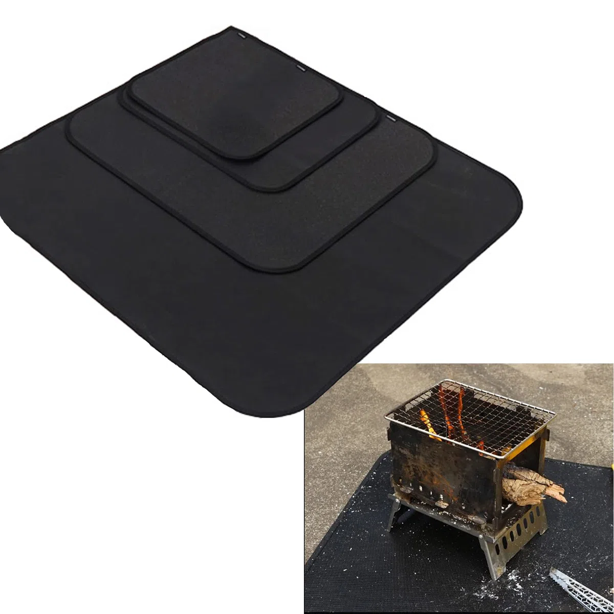 Tappetino per braciere, 60 * 52CM Stuoia Ignifugo Stuoia per sotto la griglia, protegge patio terrazza erba da incendio, Tappeto per Pozzo del Fuoco per Falò Barbecue Smokier Grill a Carbone, Nero-L