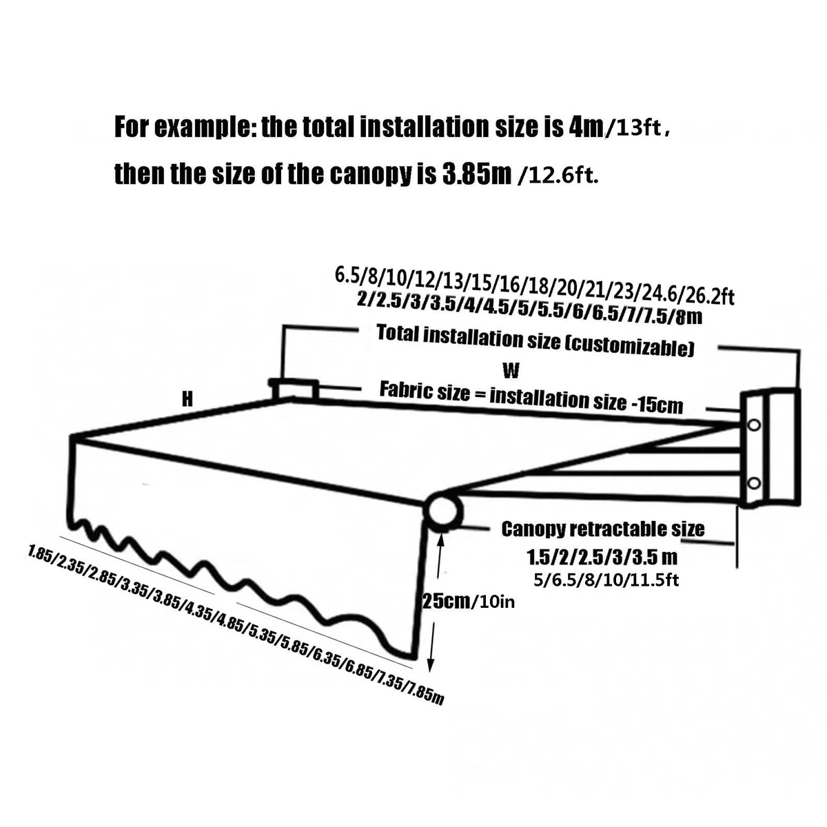 Copertura di ricambio in tessuto per tenda da giardino retrattile, impermeabile, tenda parasole per tende da 2,4 m/3 m, copertura superiore resistente (senza telaio)