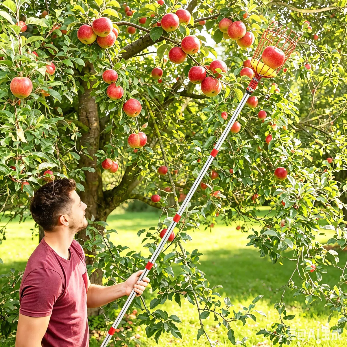 seOSTO Raccogli Frutta Telescopico, 4,2m,Raccogli Ciliegie Telescopico con Spugna e Borsa