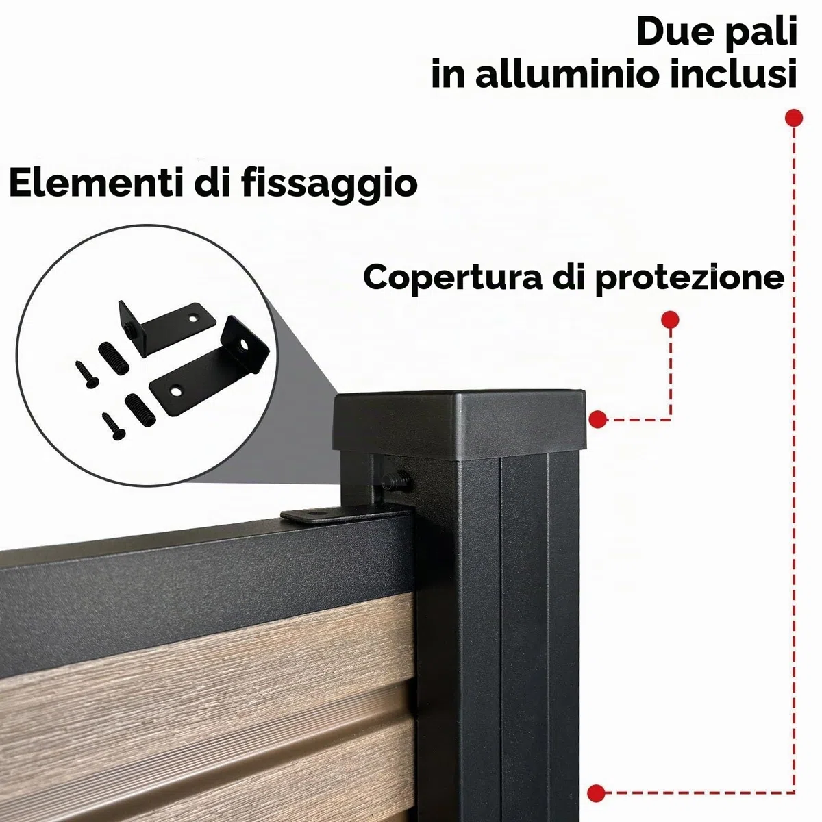 KARAT Recinzione da Giardino in WPC Resistente ai Raggi UV, Gelo e Neve - Protezione Visiva con Pali in Alluminio - Kit Completo di Montaggio Facile - Recinzione per Giardino, Terrazza, Garage (Legno