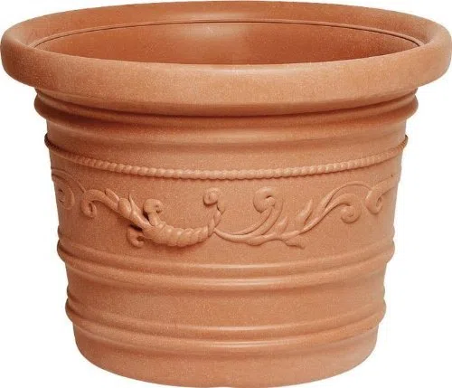 Vaso rotondo smerlato in resina colore terracotta 80 cm a doppio bordo leggero