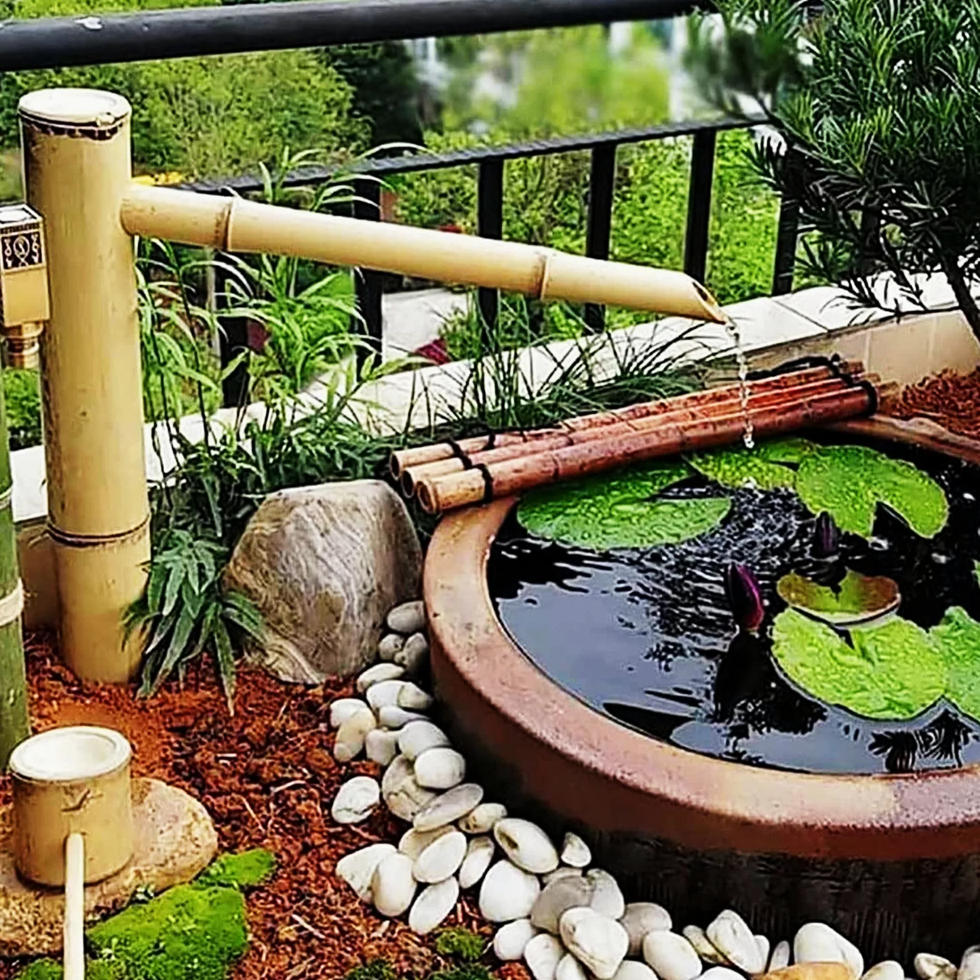 Fontana solare in bambù – Fontana Feng Shui Zen per decorazione da giardino, decorazione per interni ed esterni cortile prato