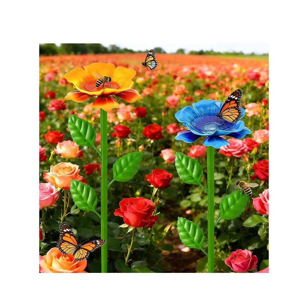Stazione di irrigazione per api da giardino, decorazioni per cortili di fiori in metallo, mangiatoia per uccelli da esterno per prato e patio, confezione da 4 per la cura delle aiuole