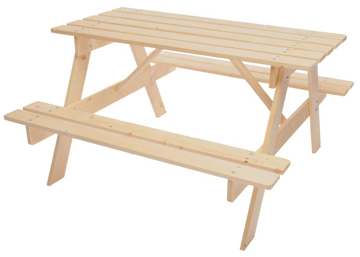 TIMBELA Tavolo da picnic per bambini in legno L90xL90xA50 cm -Gruppo Tavolo con panche M018-1