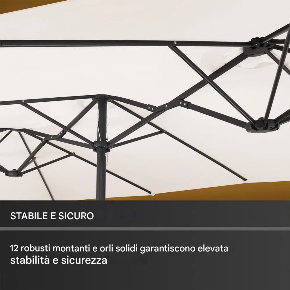 BAKAJI Ombrellone Doppio da Patio Rettangolare con Sistema di Apertura e Chiusura Manovella, 3 Tettucci Poliestere Anti UV e Impermeabile, Ideale per Giardino, Esterno, Bistrot, Bar (4,5 x 2,7 Metri)