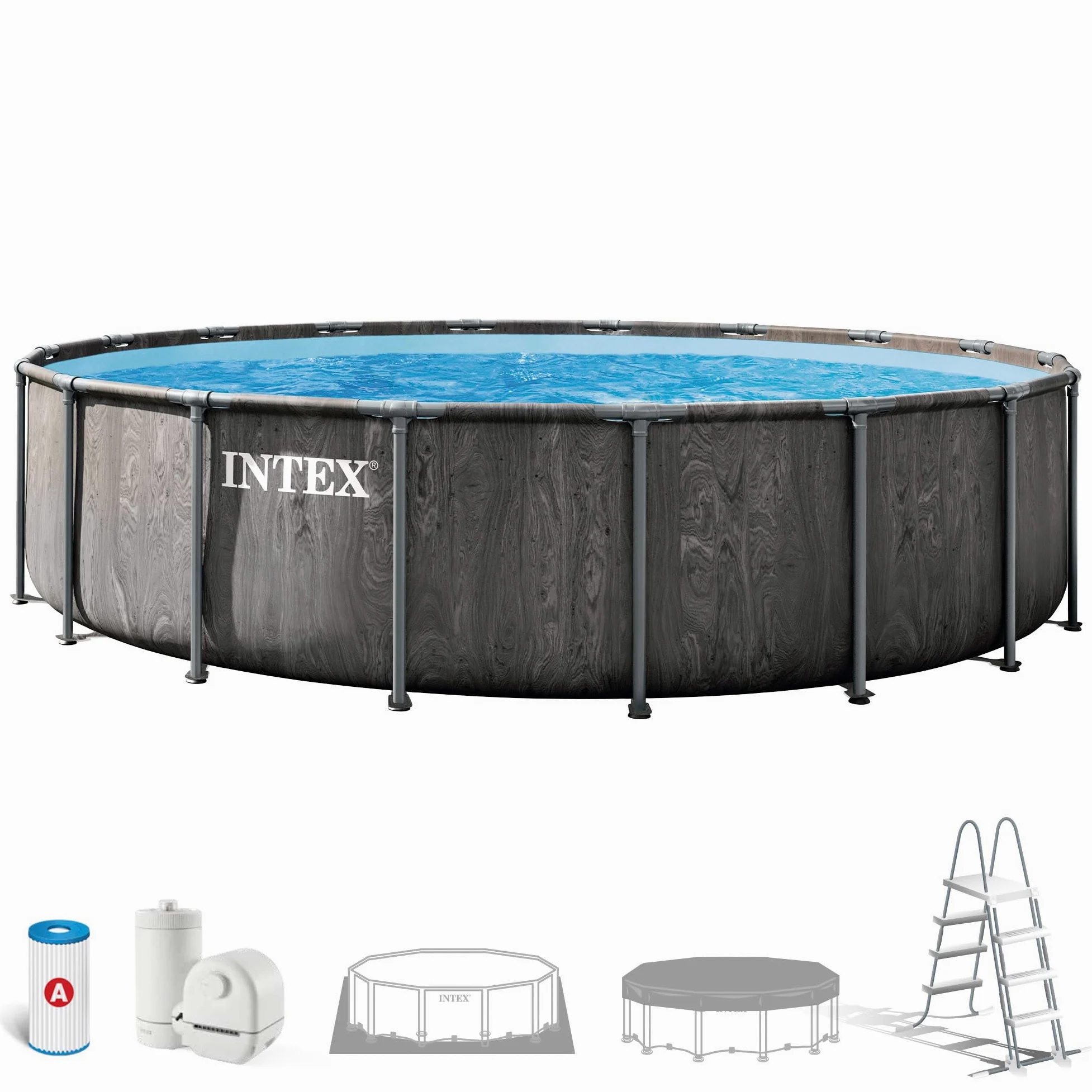 Intex 26744ND 5.49m x1.22m Greywood Prism Frame Premium Pool Set (Includes Filter Pump, Safety Ladder, Ground Cloth, Pool Cover)