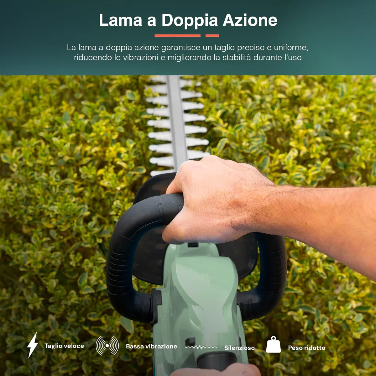 Avilia Tagliasiepe a Batteria 20V - Lama Doppia Azione, Taglio Preciso, per Cespugli e Arbusti, Freno Elettronico, Accensione Sicura, 107x18x20cm, Batteria non Inclusa