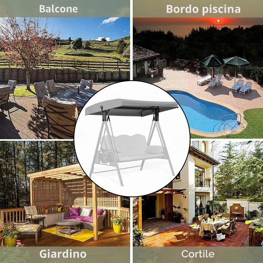Tetto di Ricambio per Dondolo, Copertura per Dondolo da Giardino 190 x 120cm, a 3 posti Tettino Parasole Universale Impermeabile Tetto del Dondolo da Giardino Telo per Altalena,Grigio