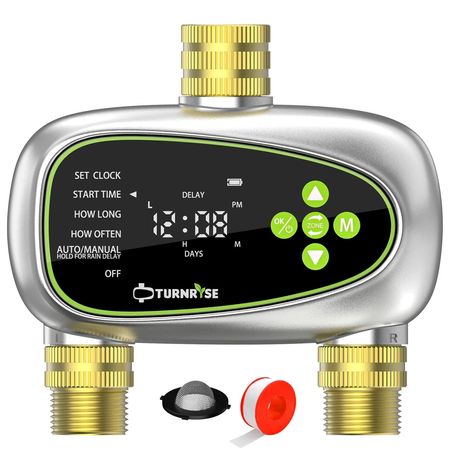Centralina di Irrigazione 2 Vie Timer Irrigazione con Ingresso e Uscita in Ottone Ritardo della Pioggia e Irrigazione Automatica Manuale con Programmi per Prati e Giardini
