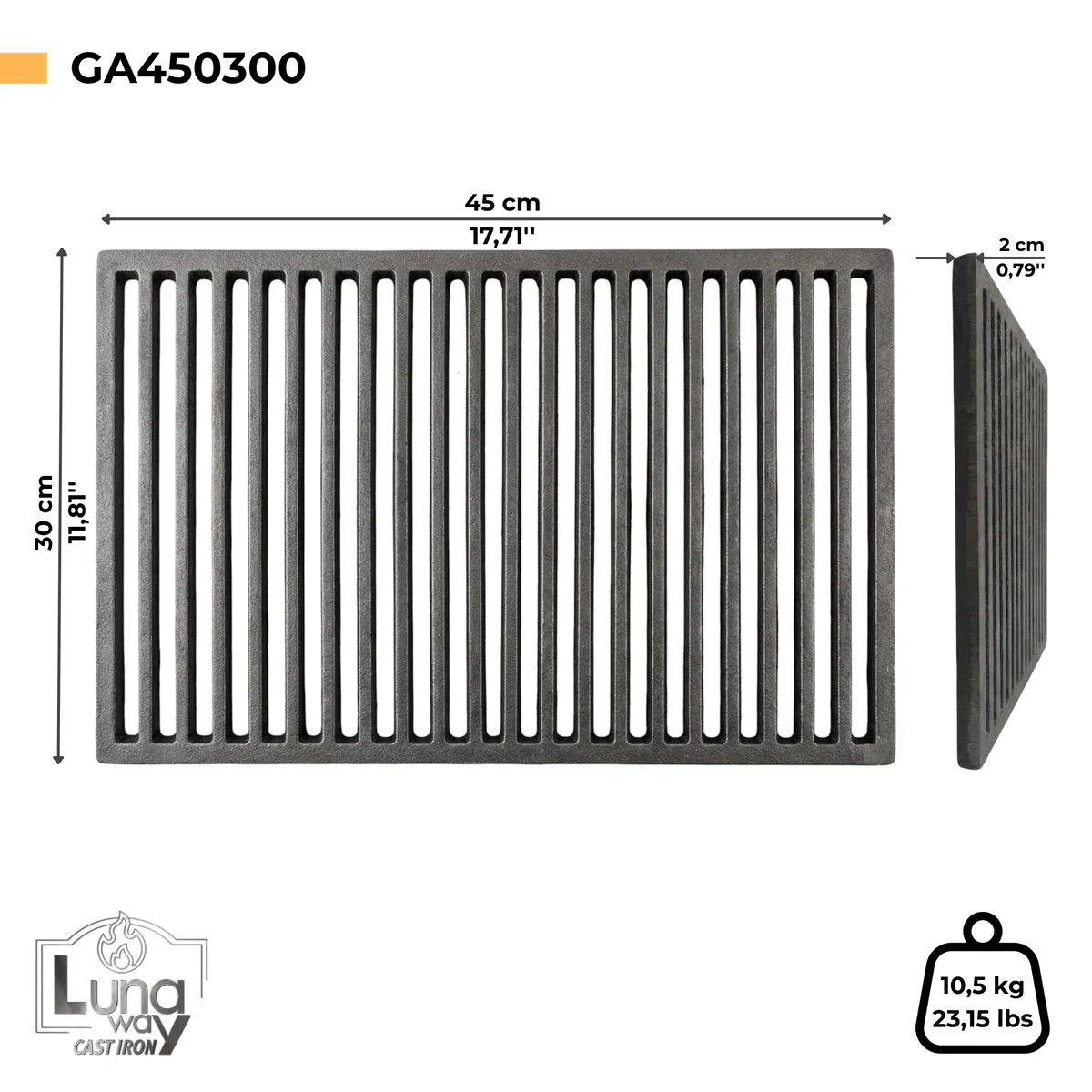 45 x 30 x 2 cm - Griglia in ghisa per raccolta cenere e barbecue | Dimensioni | Ottimizza tiraggio camino e stufa | Resistente alte temperature
