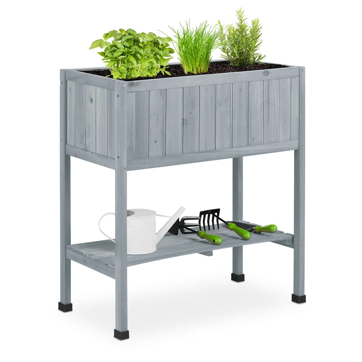 Relaxdays Aiuola Rialzata in Legno, Fioriera per Balcone e Terrazza, 80,5x74x38 cm, con Rivestimento per Posa, Grigio