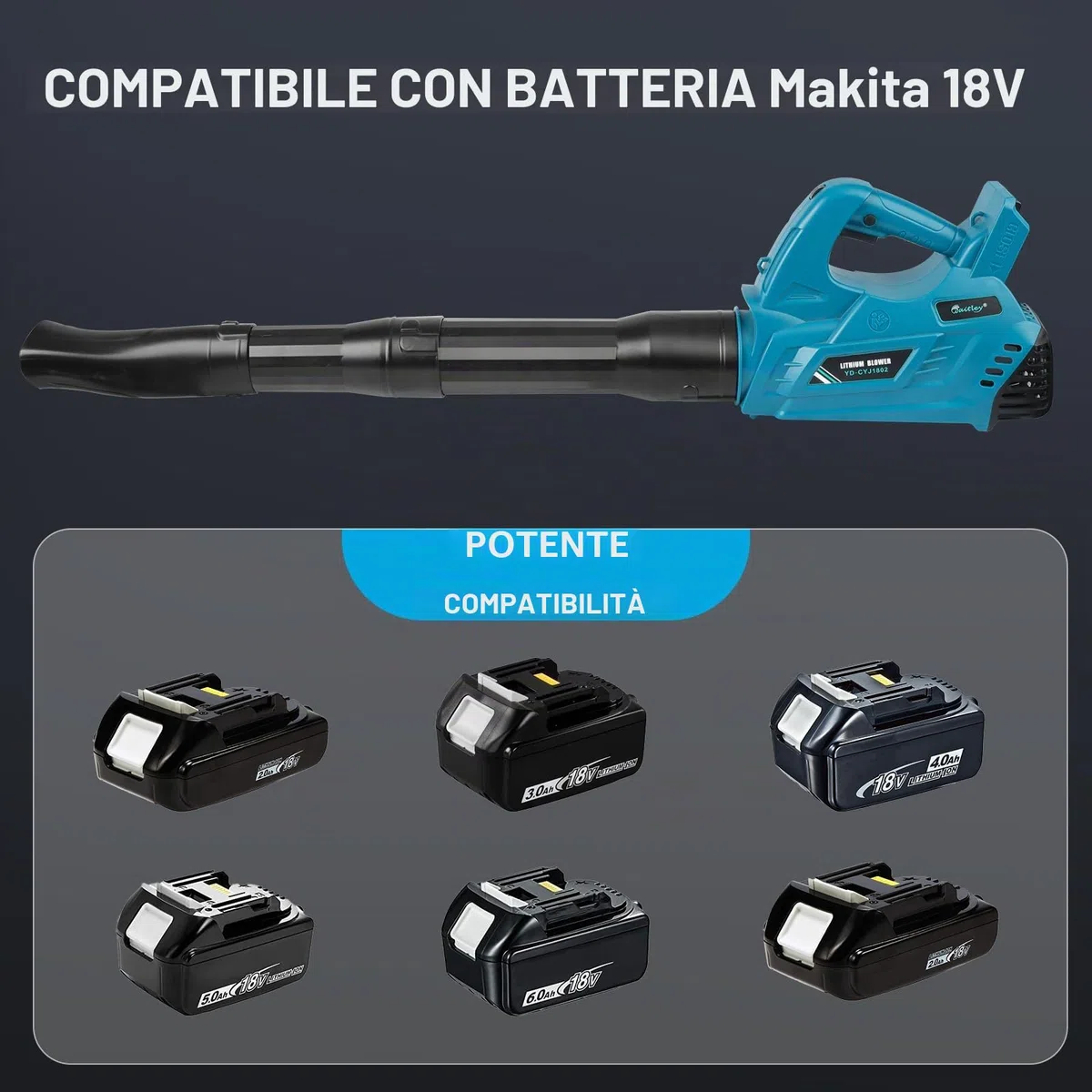 Waitley Soffiatore per batterie Makita 18V per la cura del prato e la manutenzione del giardino - 297 km/h Senza Batteria e Caricabatterie