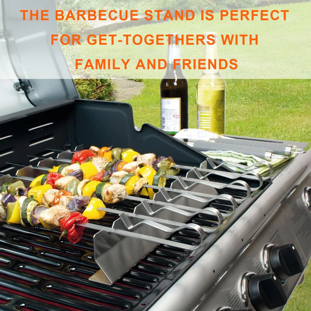 4 pezzi Supporto per Spiedini per Barbecue, Supporto per Barbecue per 6 Spiedini, Spiedini Acciaio Inox, Griglia Spiedini Rack, Accessori per Spiedi di Carne per Barbecue, per Spiedini per Esterni