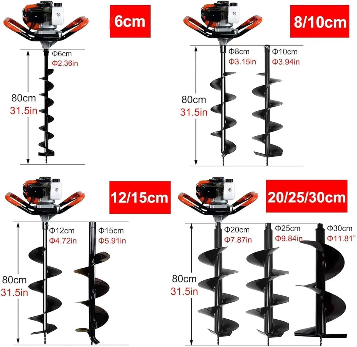 Mototrivella a Scoppio Leggera ed Ergonomica 199cc,Trivella a Terra per Fondamenta,Pali e Recinzioni,Motore 4 Tempi Affidabile,per Giardino e Lavori all’Aperto 15cm