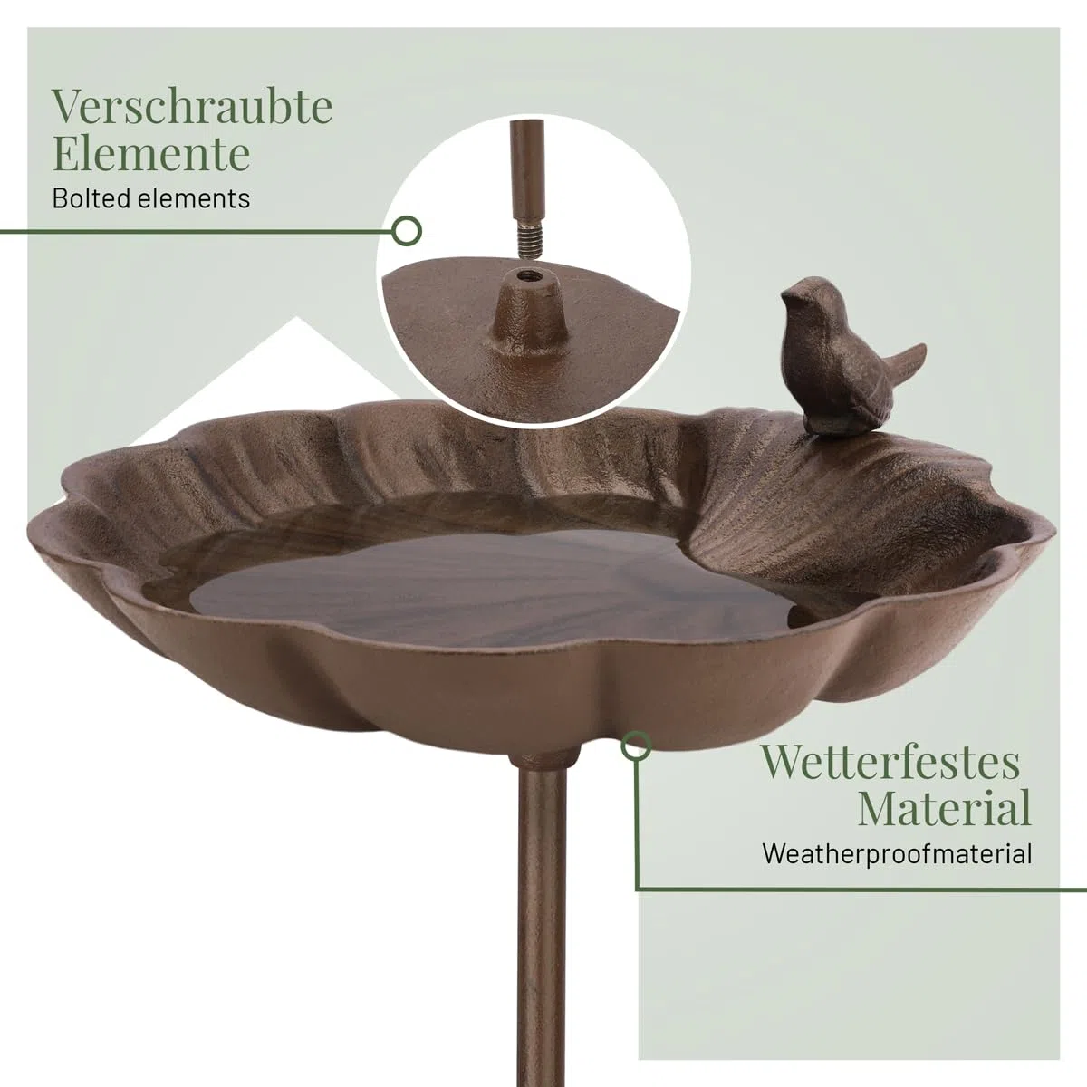 wildlife home Grande abbeveratoio per uccelli in piedi su asta, abbeveratoio per uccelli con picchetto da giardino, balcone, bagno per uccelli in ghisa resistente al gelo, abbeveratoio per uccelli,