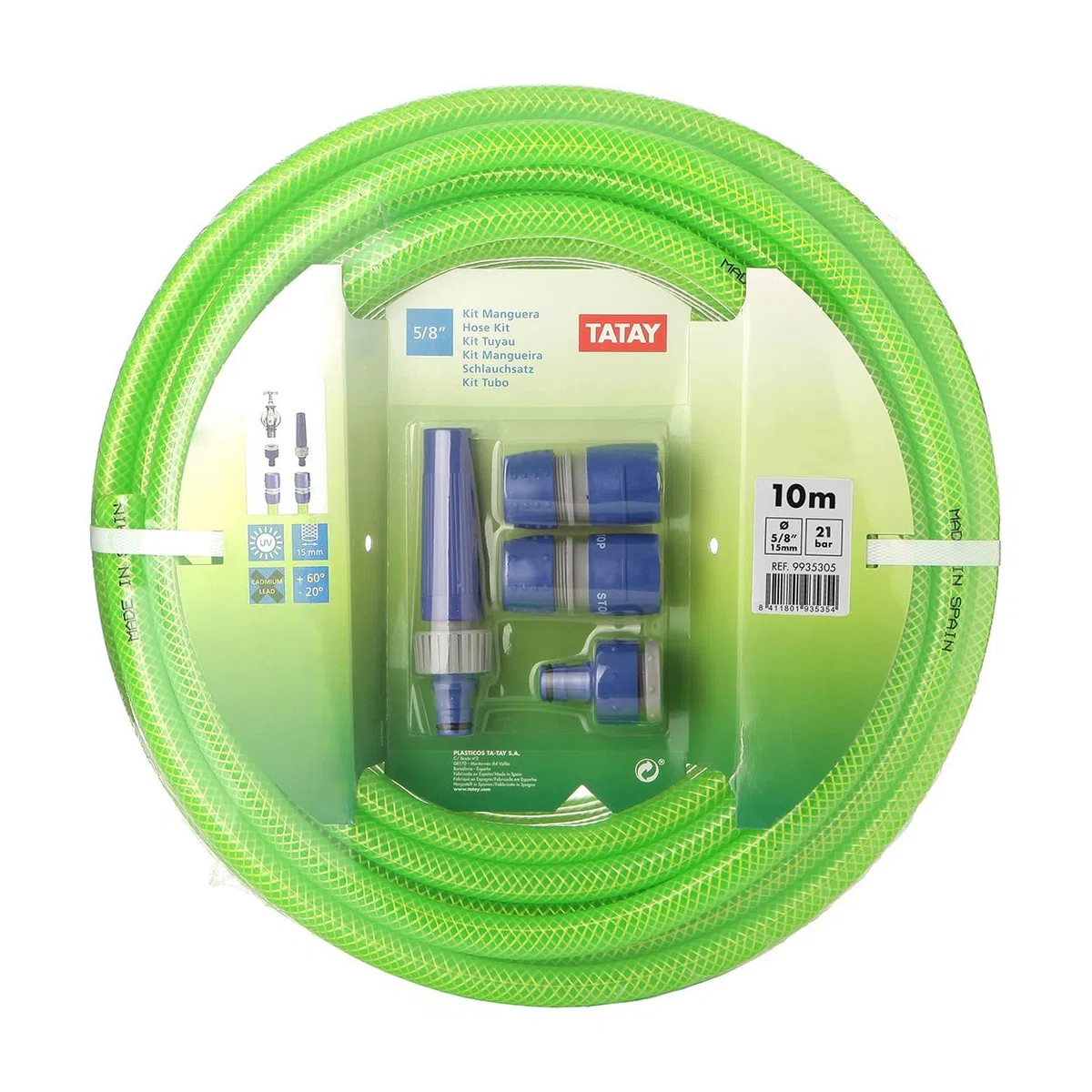 TATAY Kit Tubo Giardino Ø5/8" 15mm 3 Strati Rinforzati Rinforzo Intrecciato