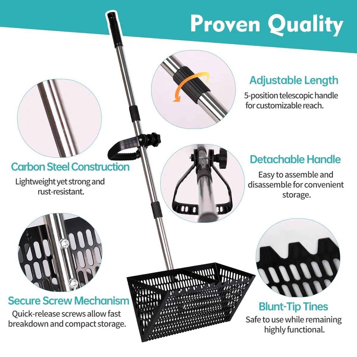 Rastrello per Sabbia 5 Sezioni Connettibili, Acciaio Antiruggine con Attrezzi di Installazione, Lunghezza Regolabile 42-174cm, Maglia 2x0.7cm, per Caccia Conchiglie Spiaggia