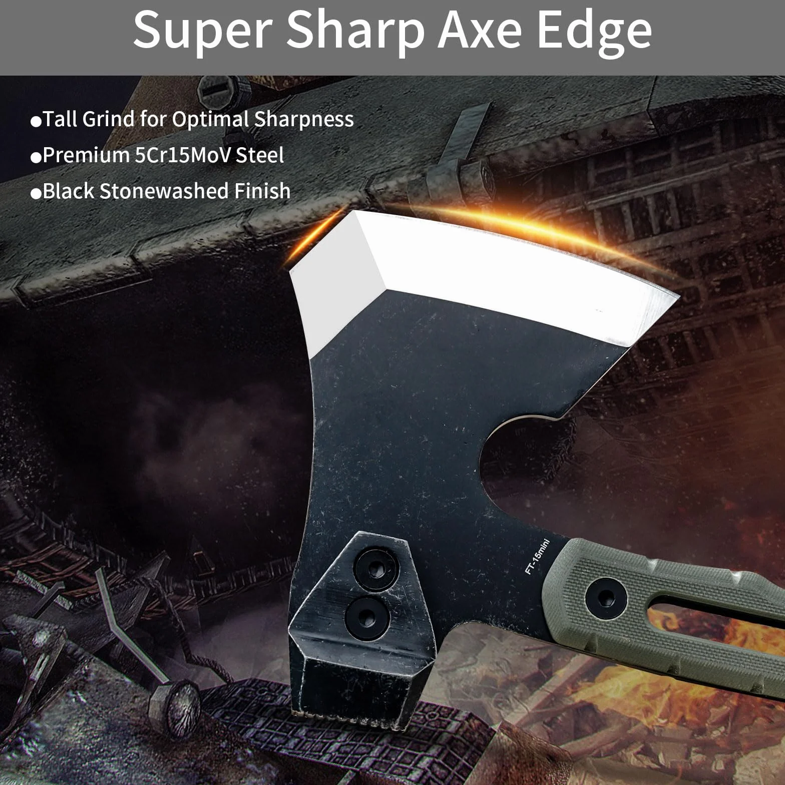 HX OUTDOORS Ascia Multifunzionale, Piccola Tattica da Sopravvivenza per Campeggio, Piccolo Ascia da Bushcraft con Martello e Fodero in Kydex (Verde Militare)