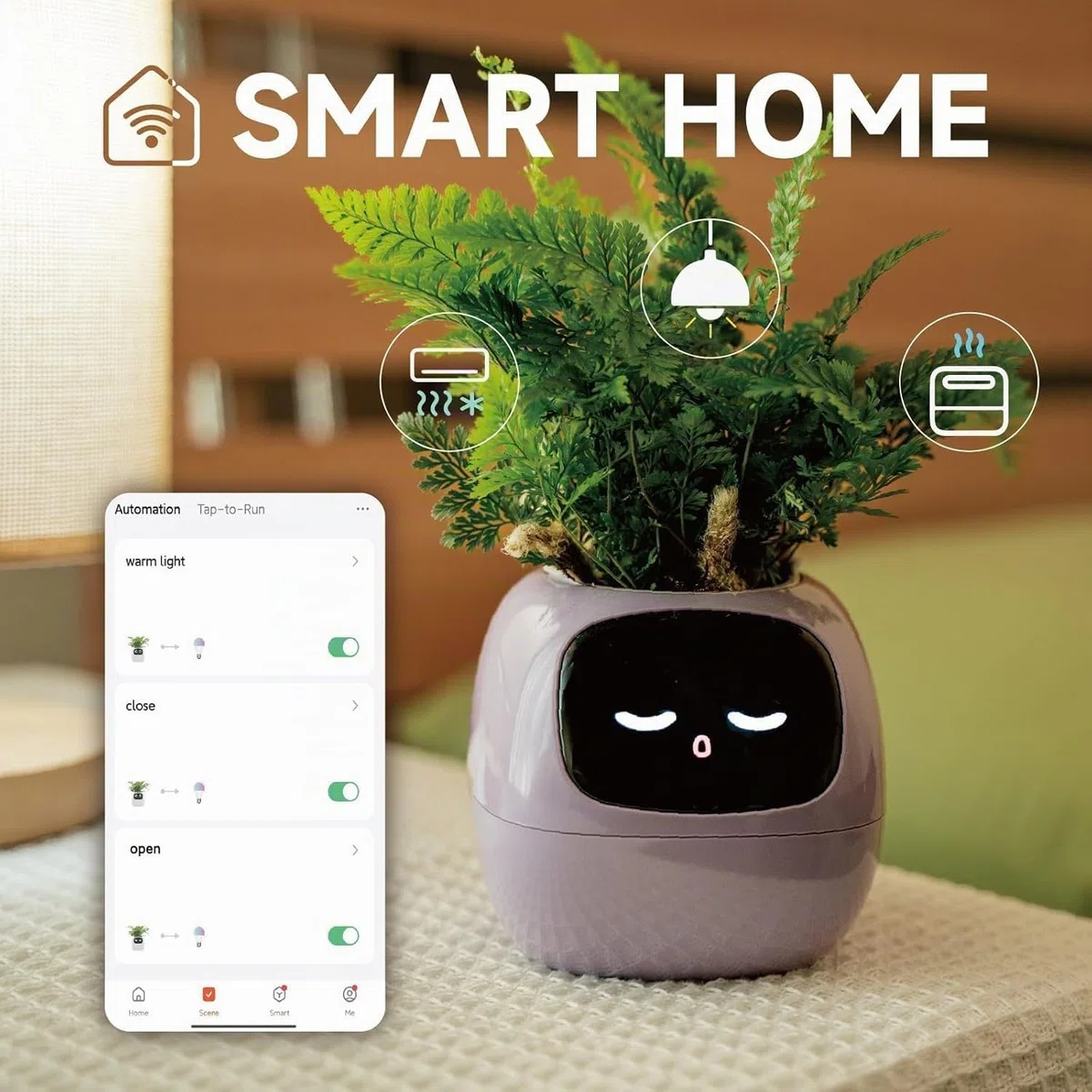 PLANTSIO Ivy - Vaso da fiori intelligente per la decorazione della casa, ideale per la casa, per la scrivania, idea regalo, per la cura delle piante, con emoji e amici animali domestici (Bianco latte)