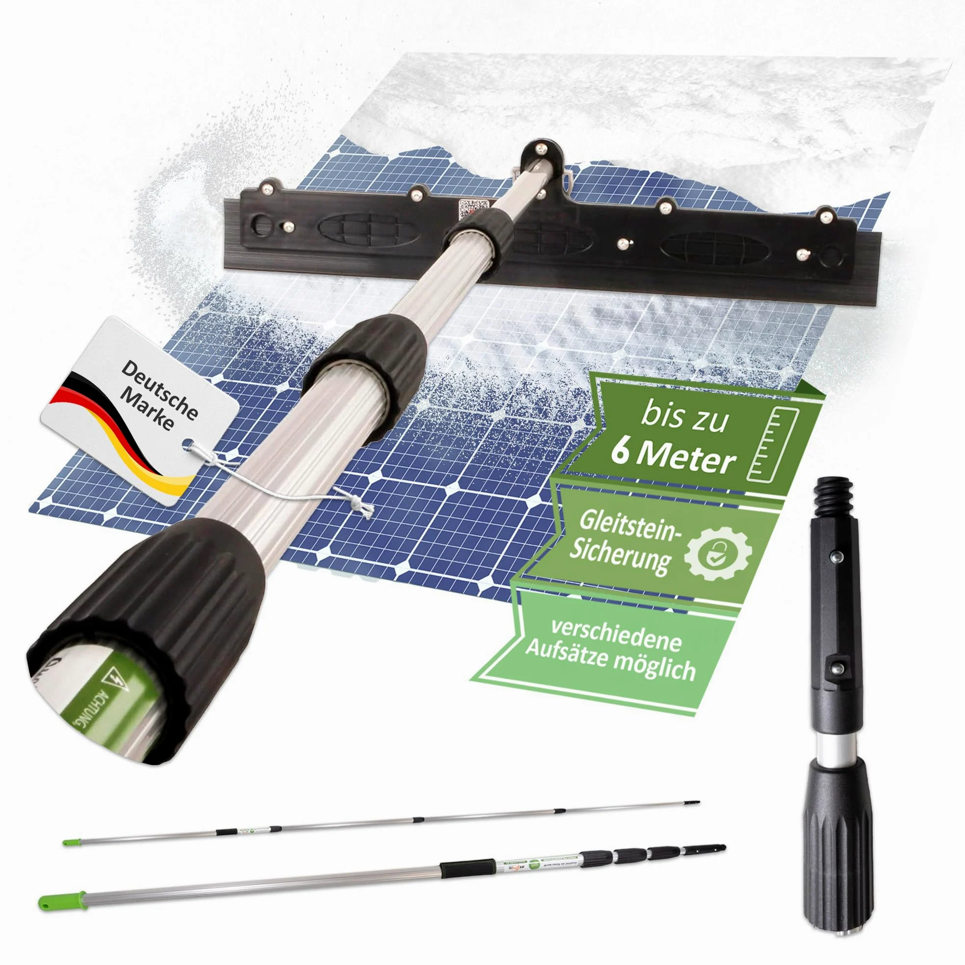 Asta Telescopica 6 m con Pala da Neve per Fotovoltaico | Set professionale per rimozione neve da pannelli solari e verande, tubo in alluminio rinforzato da 1.4 mm extra stabile