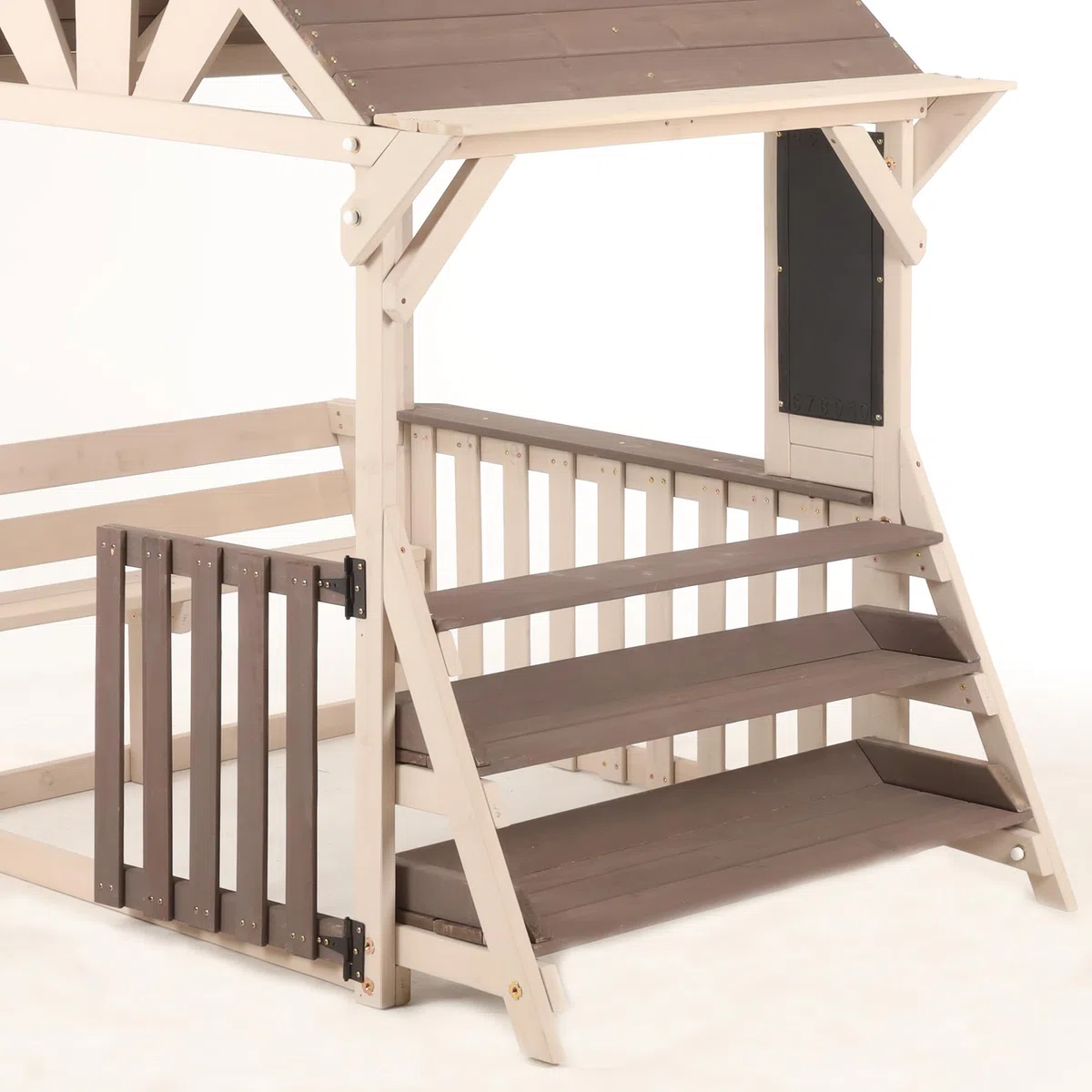 Set da cucina per esterni, a forma di casa, in legno con tetto antipioggia e ringhiera a mezza altezza, scaffale multiuso per piante e giocattoli, per bambini dai 3 anni in su, casa giochi