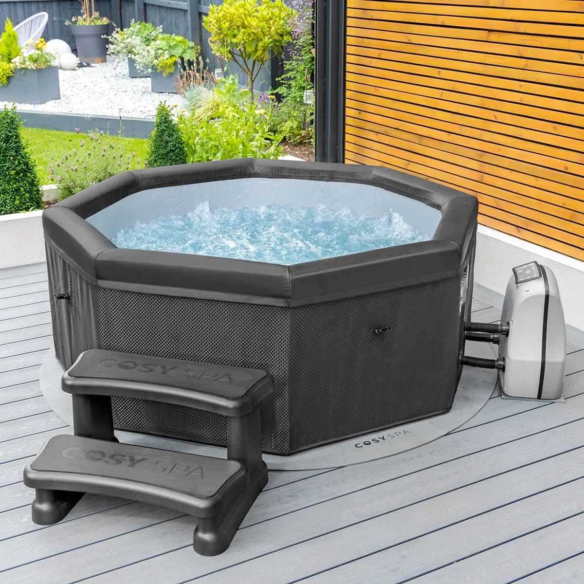 CosySpa Gradini Vasca Idromassaggio | Accessori Per Vasche Idromassaggio | Scaletta 2 Gradini Per Piscine e Vasche Idromassaggio Gonfiabili, in Legno e Rigide | Scalini Per Camper Nero