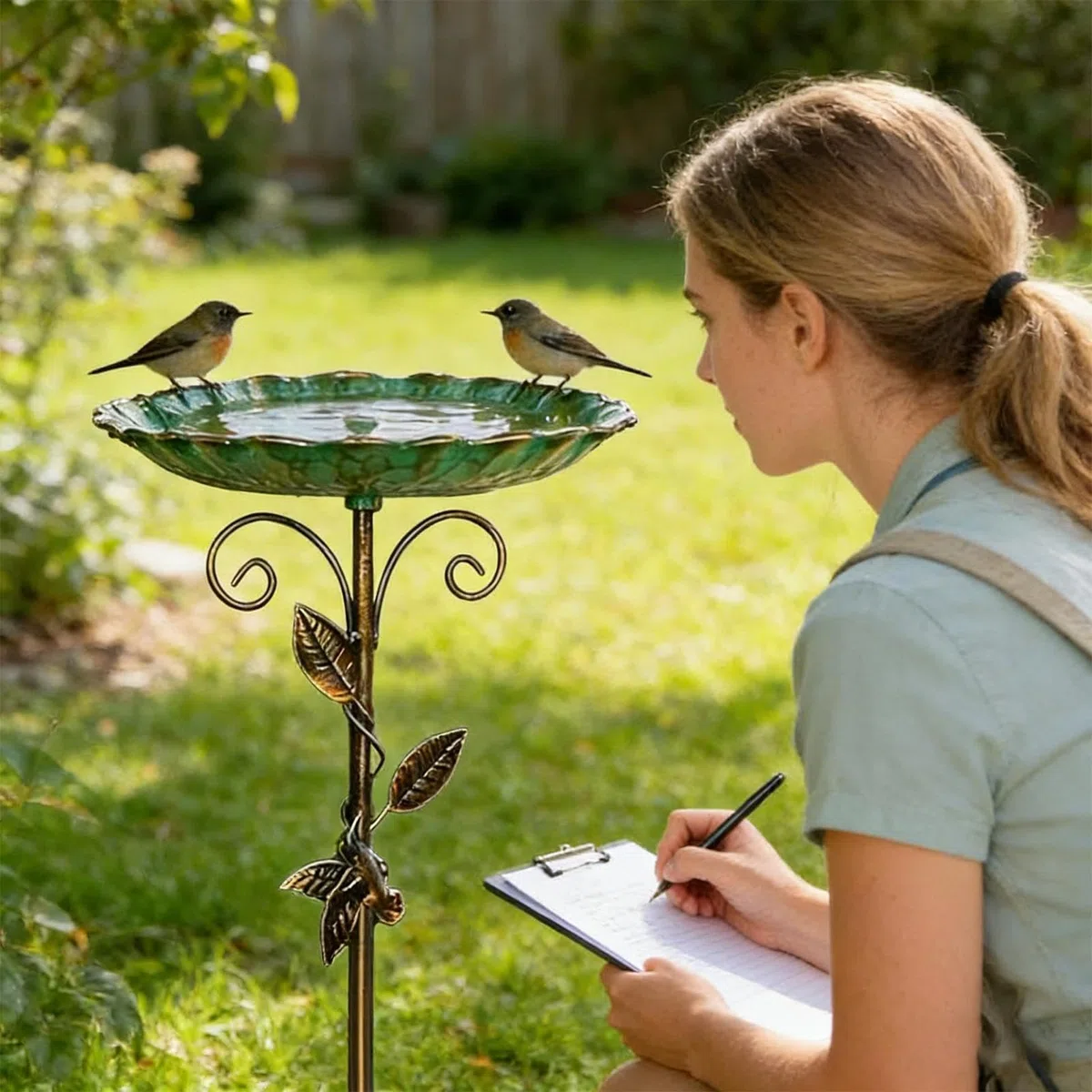 Generisch Bagno per uccelli da esterno – Dispenser di acqua decorativa alto 76,2 cm, abbeveratoio per uccelli con picchetto – per giardino, cortile, terrazza, parco e paesaggio