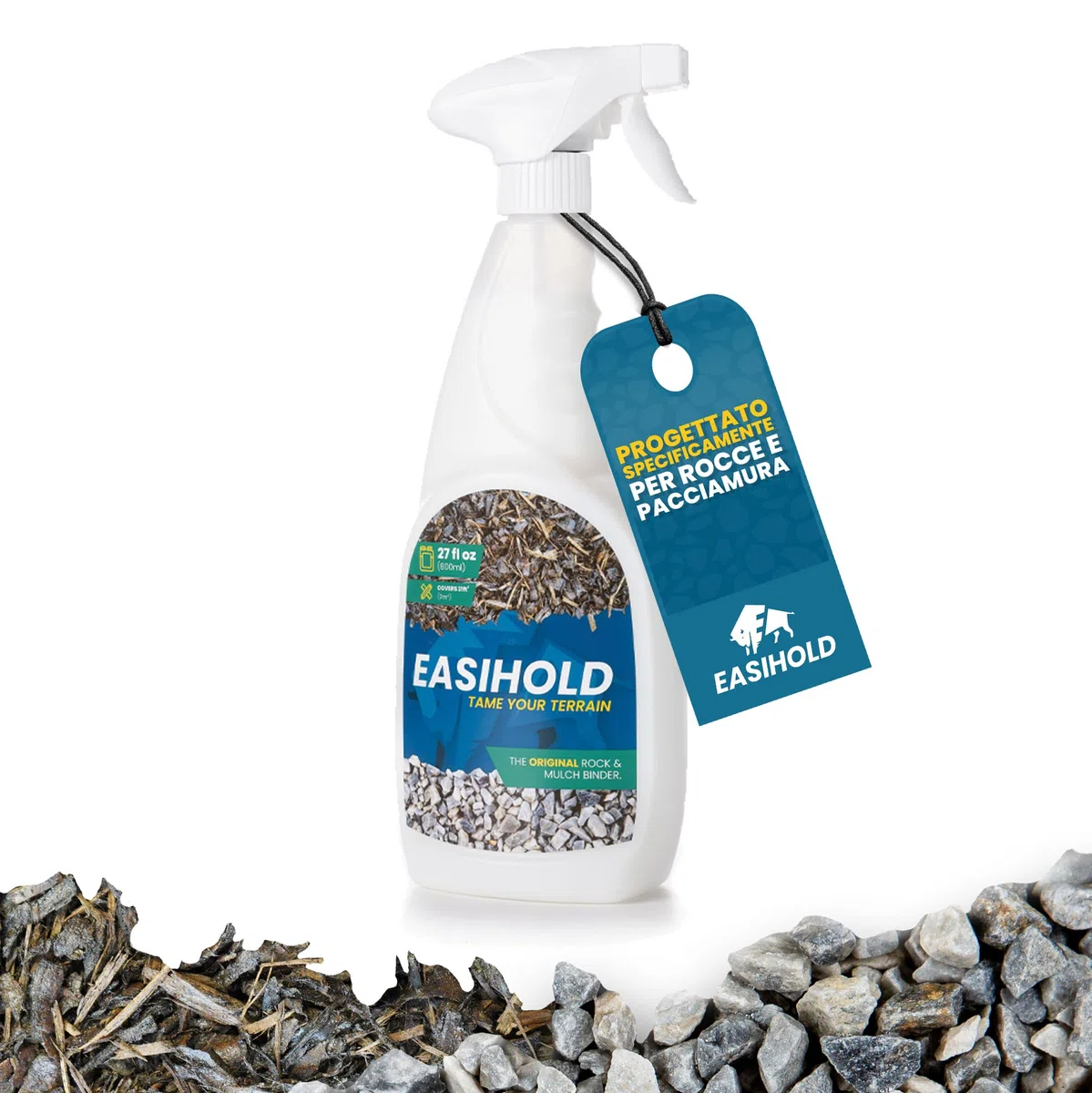 vuba EASIHOLD - HandySpray - Colla per pacciame e Roccia per paesaggistica e stabilizzazione di pacciamatura, Roccia e Ghiaia di Piselli con Pratico applicatore, Dura Fino a 3 Anni, Non tossico