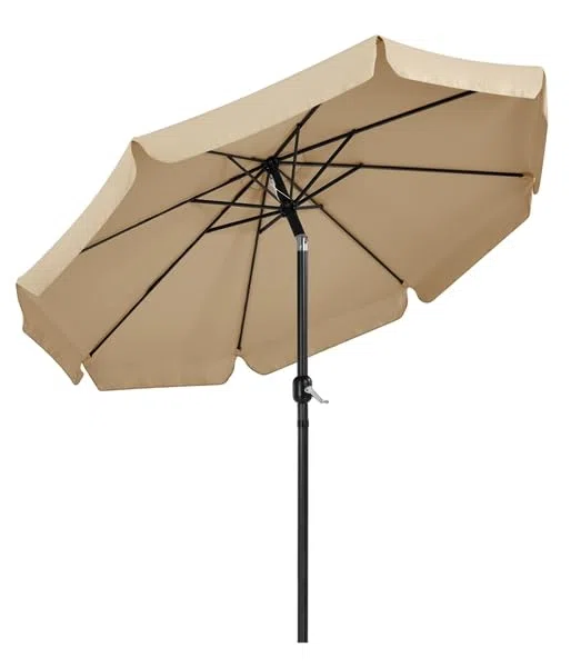 Yaheetech Ombrellone da Giardino Esterno con Bordatura 8 Stecche Manovella Parasole Protezione UV per Spiaggia Balcone Terrazzo Mercato Reclinabile Ecrù