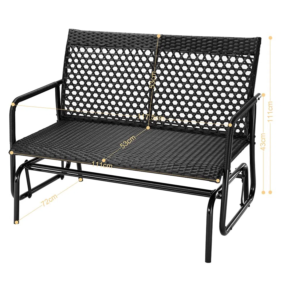 BAKAJI Panchina a Dondolo in Rattan 2 Posti da Esterno, Panca da Giardino Basculante, Divanetto Dondolante Ergonomico con Struttura Resistente ai Raggi UV e Intemperie, Adatto Balconi, Patio, Terrazzo