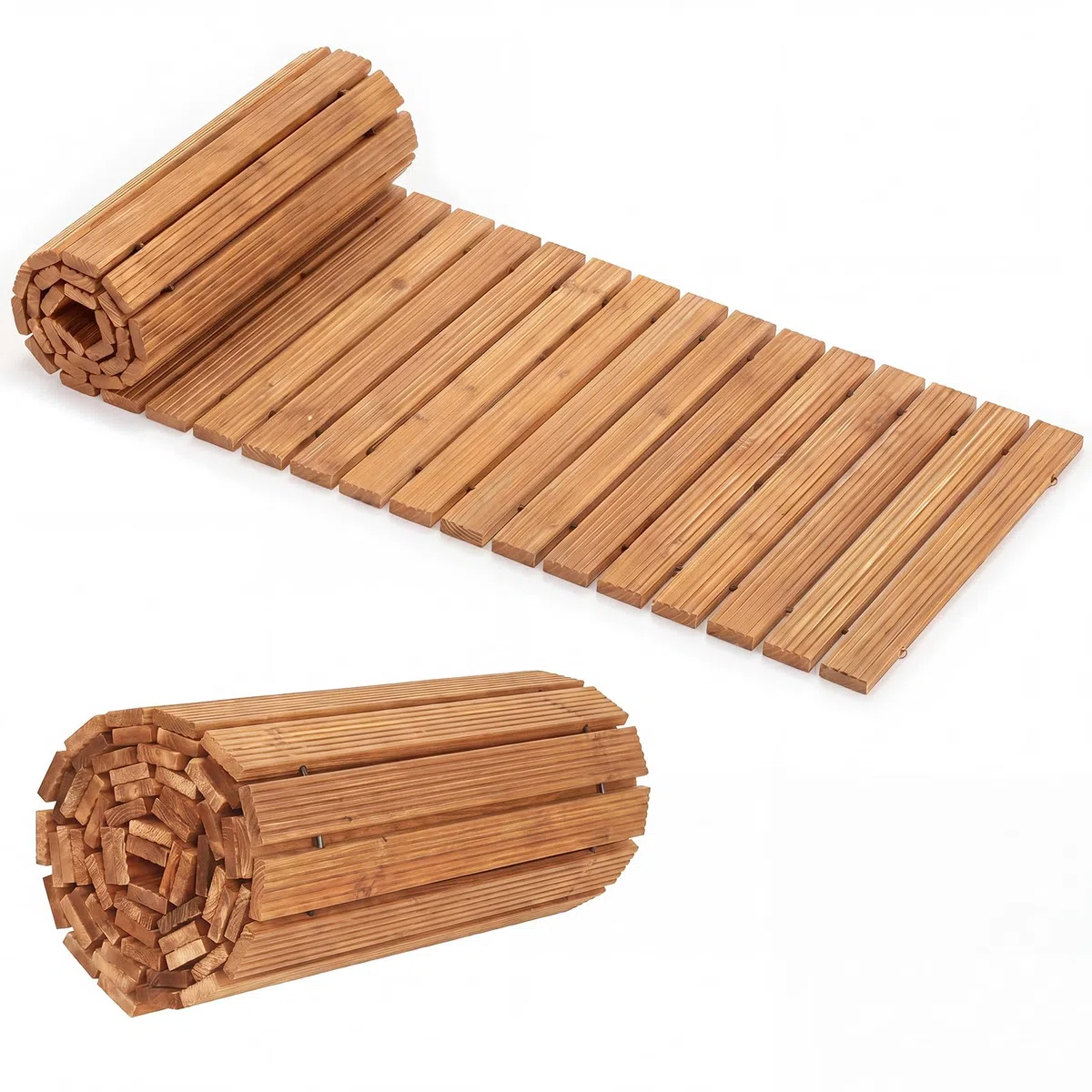 GYMAX Passerella da Giardino, Sentiero Arrotolabile in Legno di Abete da Esterno, Collegamento con Filo di Acciaio, Resistente Percorso Antiscivolo per Cortile e Terrazzo 367 x 55 x 1,5 cm (Naturale)