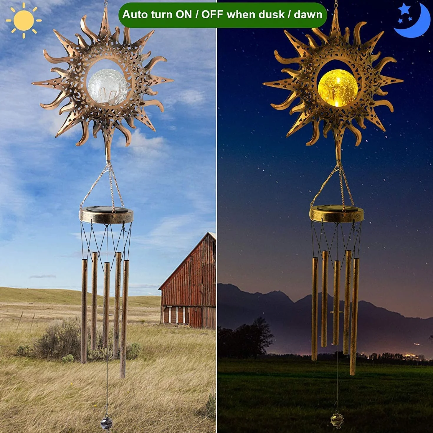 Lifemet Windspiel Solarleuchten – Luce Solare a LED Alimentata da Esterno, Giardino, Impermeabile, in Metallo, Campanello a Vento, Campanello a Vento, per Terrazza, Prato, Patio, Cortile