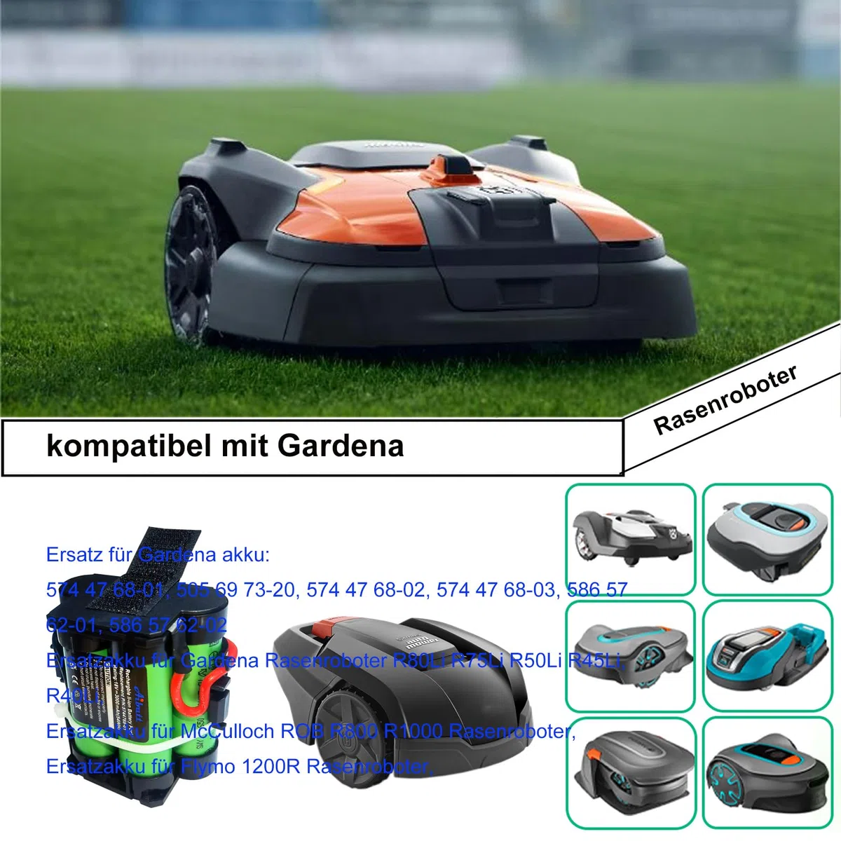 Batteria per robot tosaerba, batteria di ricambio per Husqvarna Automower 105,305,308,308X,5865762-01,5865762-02,compatibile con Gardena R38Li,R40Li,R45Li,R50Li,R70Li,R75Li,R80Li,Flymo 1200R