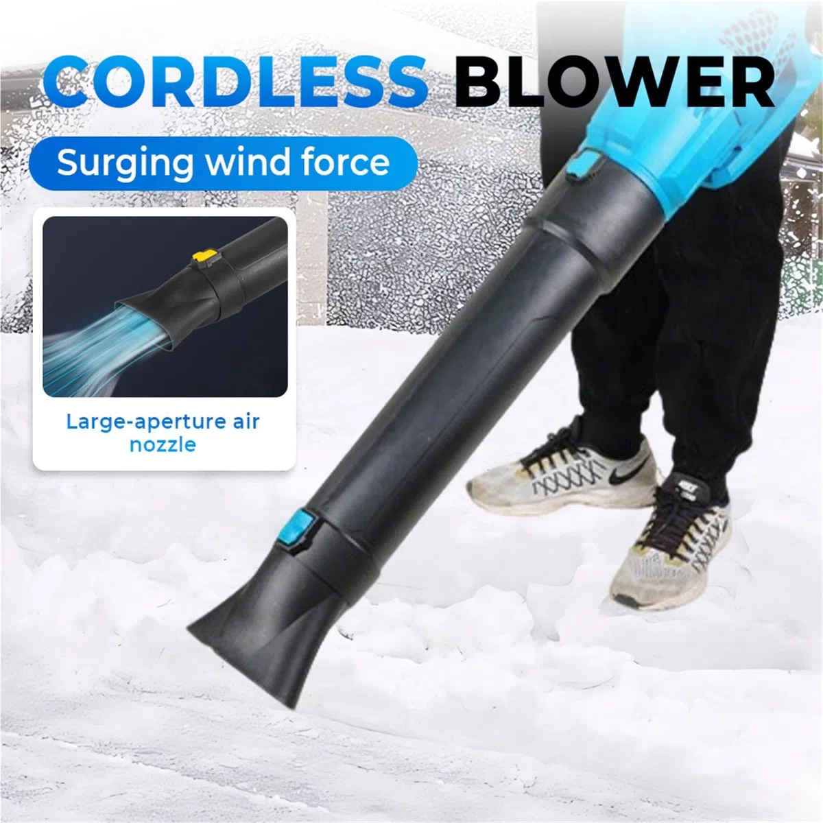 Soffiatore per foglie senza fili Aeratore Senza Fili Per Batteria Da 20 V. Forte Foglia Di Energia Eolica Per Strumenti Pulizia Del Giardino Per La Rimozione Della Neve 18 V-21(Blue)