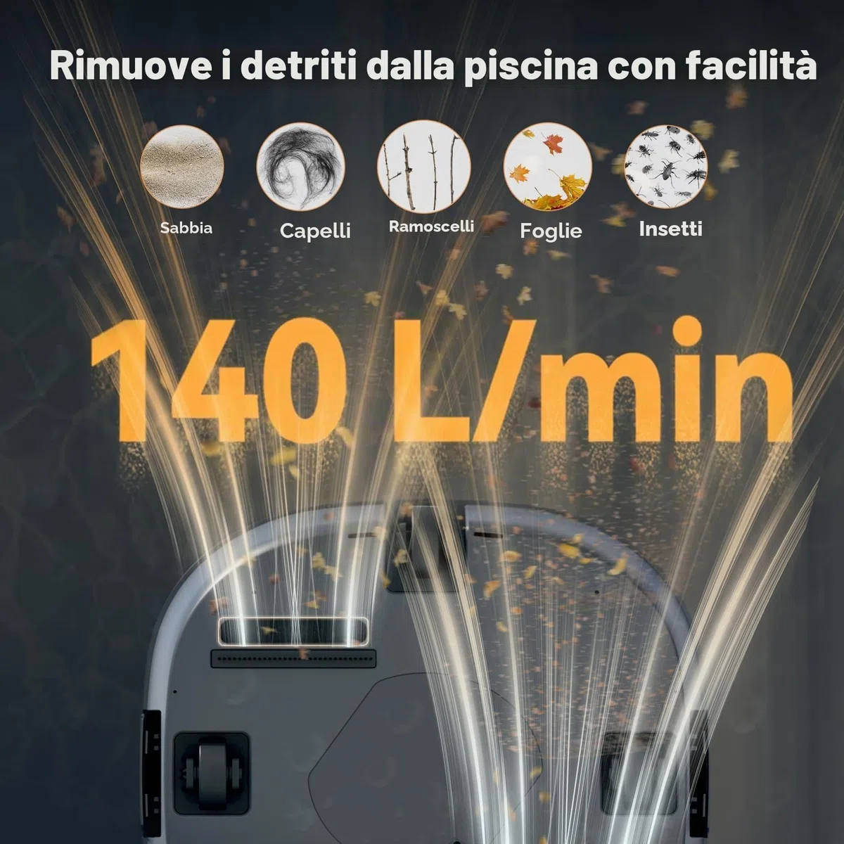 (Novità 2026) CoasTeering Robot Piscina Batteria, 200 Min Autonomia, 5200mAh, Aspirazione 140 L/Min, per Acqua Salata & Dolce, 2 Motori Brushless, Pulitore Automatico per Piscine fino a 120 m²