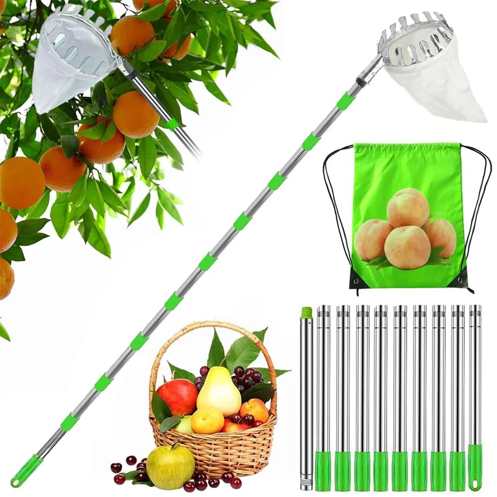 HEYIDAMAI Raccogli Frutta con Palo in Acciaio Inox Leggero 4.2 M,Raccogli Fichi,Raccogli Fichi d'india,Attrezzo Raccogli Frutta,Raccoglifrutta Regolabile in Altezza,raccogli Mele