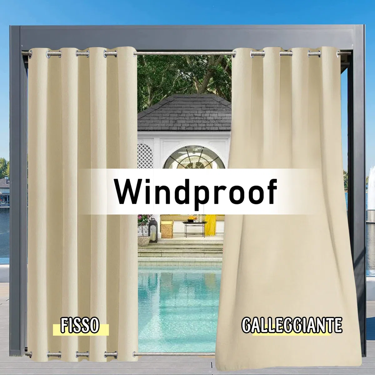 Tenda da Esterno con Occhielli 1 Pezzo, Tende da Esterno di Dimensioni Personalizzate, Tenda da Sole Impermeabile per Balcone, Patio, Portico, Pergola, Gazebo