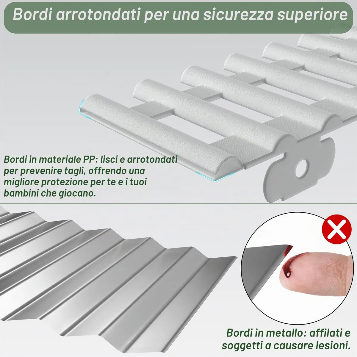 FIVMEN Bordo per prato in plastica 43x12 cm, recinzione per aiuola, delimitazione con chiodi a terra, recinzione flessibile per aiuola, recinto per giardino, 6 pezzi, bianco