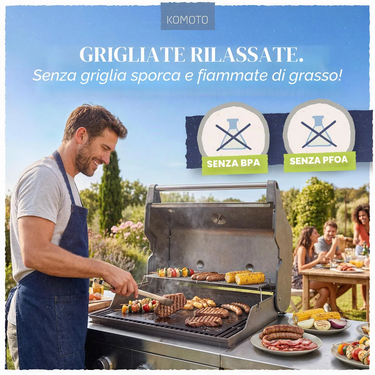 Premium Tappetino per Griglia Barbecue Set di 3 I Extra grande 50 x 40 cm forte griglia a gas & carbonella con rivestimento antiaderente Originale Komoto BBQ Grill