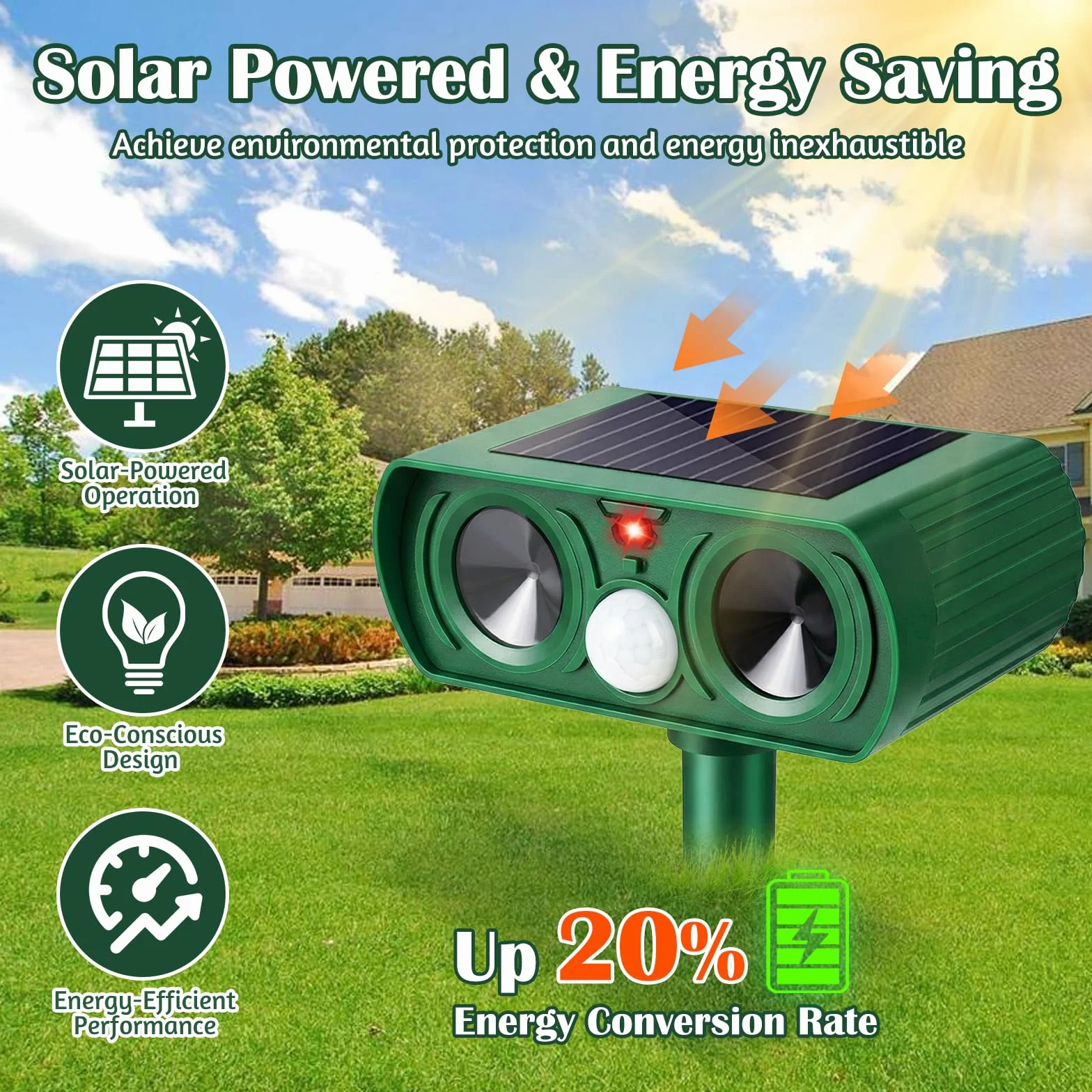 Dissuasore Gatti, Ultrasuoni per Gatti Ultrasuoni Repellente Gatti Solare con Flash LED Dissuasore Ultrasuoni Piccioni Impermeabile per Volpi Cani Cervo Procioni