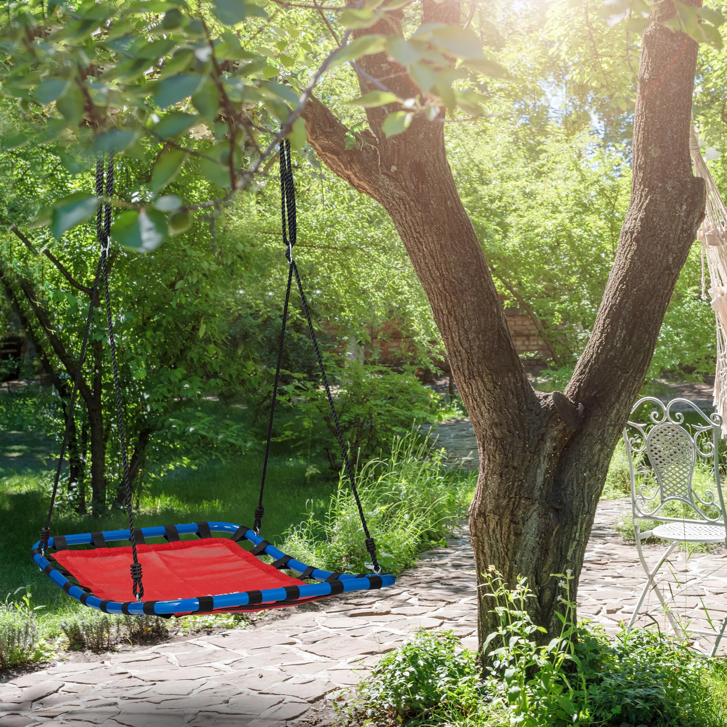 Relaxdays Altalena a Nido per Esterni, Dondolo per Il Giardino, Regolabile, Carico Fino a 100 kg, LP76x103 cm, Rossa Blu